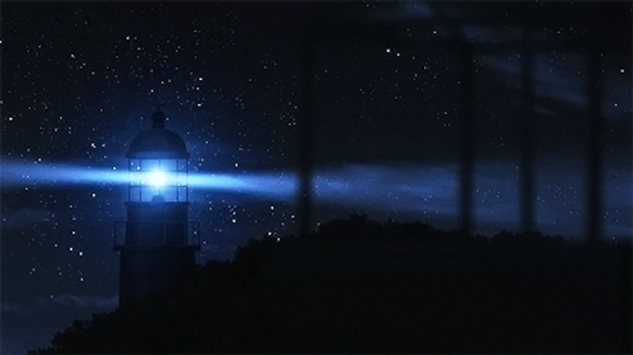 Anime Black Night Sky On Lighthouse GIF