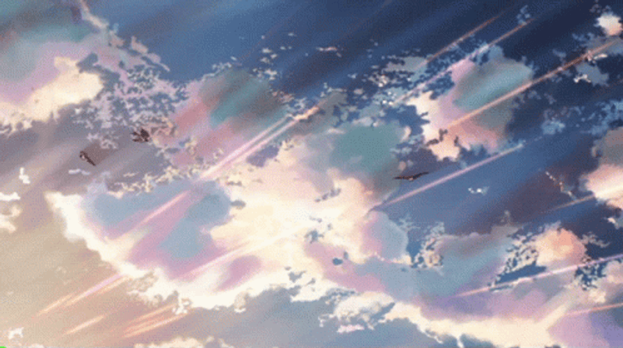 Anime Blue Sky Birds Flying Around GIF