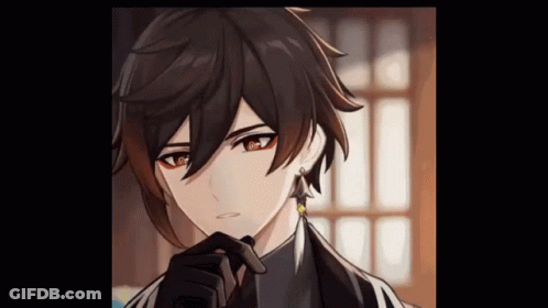 Anime Character With Feather Earring And Glove GIF