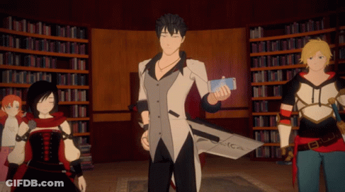 Anime Characters Among Bookshelves GIF