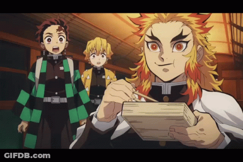 Anime Characters Around Man Holding Book GIF