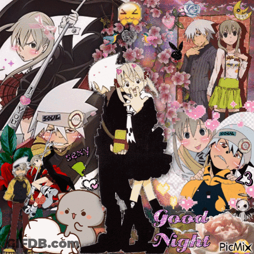 Anime Characters Collage Says Good Night GIF