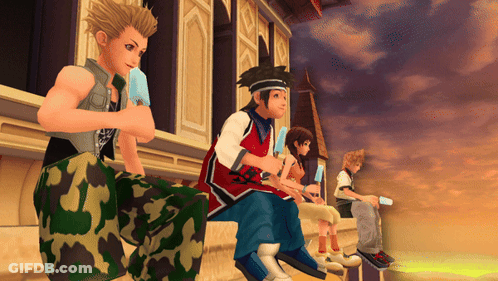 Anime Characters Eating Ice Cream On Ledge GIF