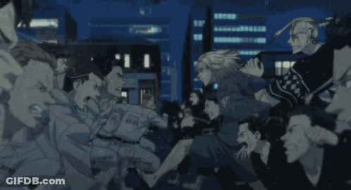 Anime Characters Fighting In City At Night GIF