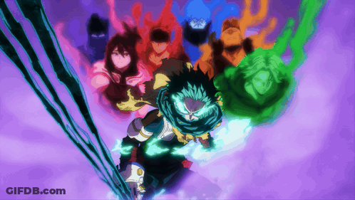 Anime Characters Flying On Purple Background GIF