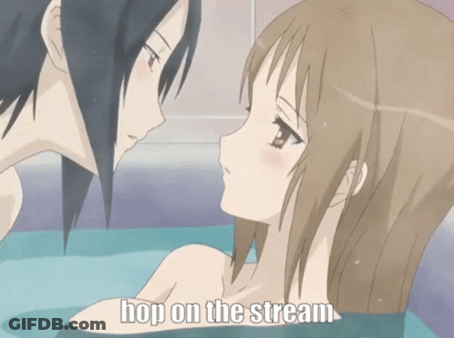 Anime Characters Hop On The Stream GIF