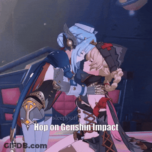 Anime Characters Hugging Hop On Genshin Impact GIF
