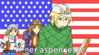 Anime Characters In Front Of American Flag Saying Cheer Aspen Jesse GIF