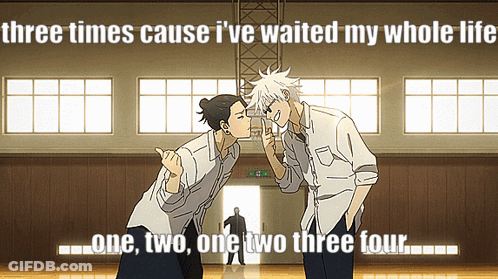 Anime Characters Kissing Three Times Caption GIF