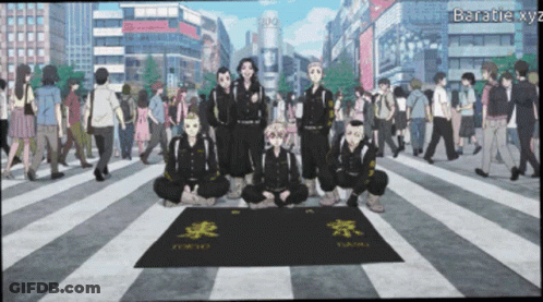 Anime Characters On Black Mat Saying Tokyo GIF