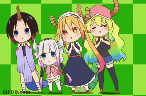 Anime Characters On Green Checkered Background GIF