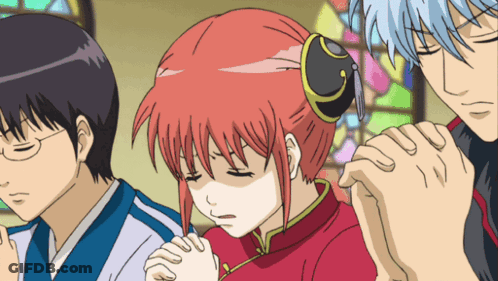 Anime Characters Praying Before Stained Glass GIF