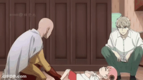 Anime Characters Squatting Around Girl GIF