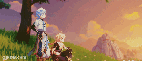 Anime Characters Standing In A Field GIF