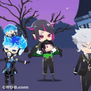 Anime Characters Standing In Front Of Building GIF