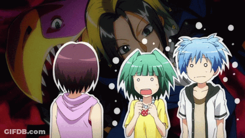 Anime Characters Standing In Front Of Shark GIF