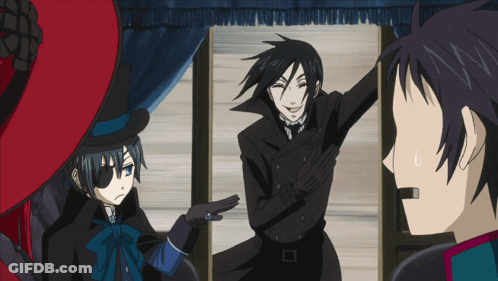 Anime Characters Standing In Room One Wearing Top Hat GIF