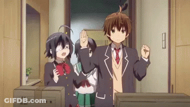Anime Characters Standing In Room With Boxes GIF