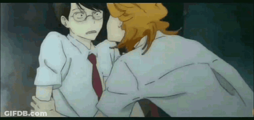 Anime Characters Standing Next To Each Other One Wearing Glasses GIF