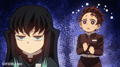 Anime Characters Standing Next To Each Other GIF