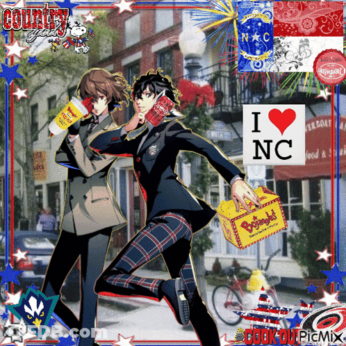 Anime Characters Standing Next To Sign Saying I Love NC GIF