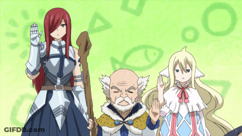 Anime Characters Standing Together Green Background GIF