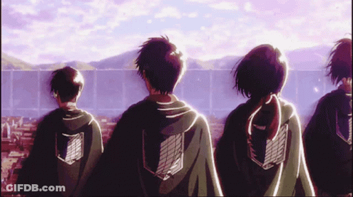Anime Characters Standing Under Purple Sky GIF