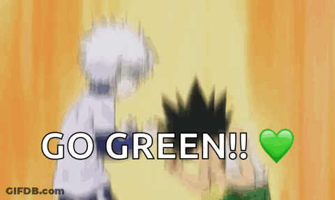 Anime Characters With Arms Up Saying Go Green GIF
