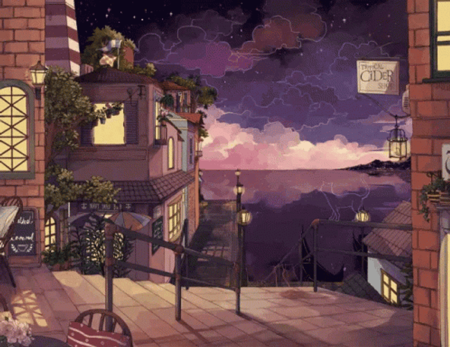 Anime City Evening View GIF