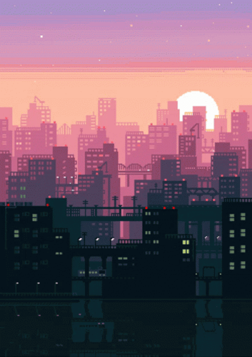 Anime City In Sunset GIF
