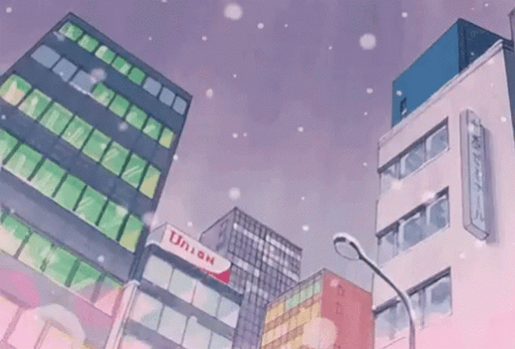 Anime City In Winter Season GIF