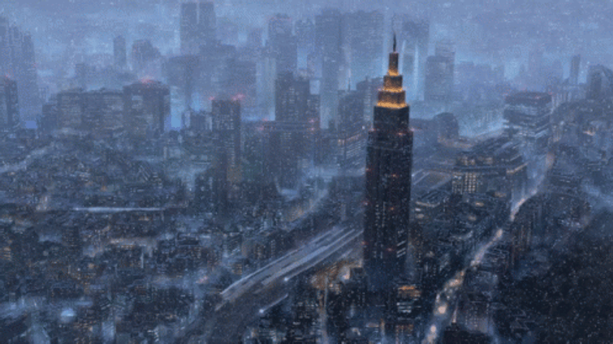 Anime City Rain Snow GIF