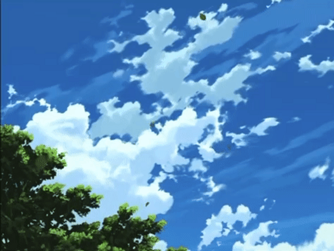 Anime Clouds Moving Leaves Flying In Sky GIF
