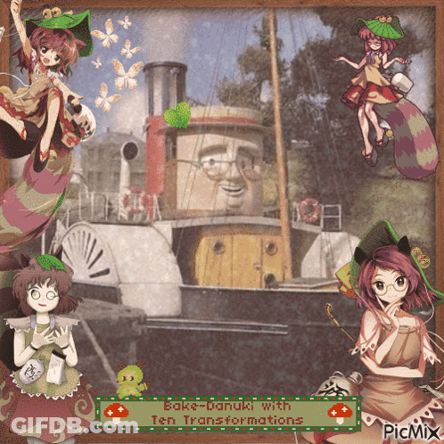 Anime Collage Bake-Danuki With Ten Transformations GIF