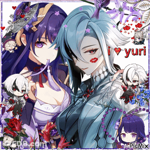 Anime Collage Saying I Love Yuri GIF