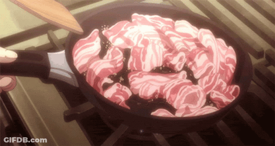 Anime Cooking Bacon In Low Fire GIF