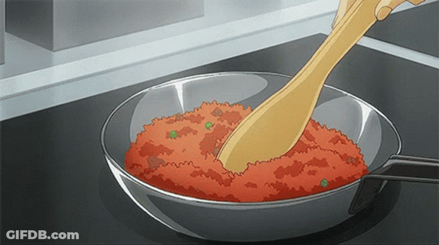 Anime Cooking Corned Beef In Pan GIF