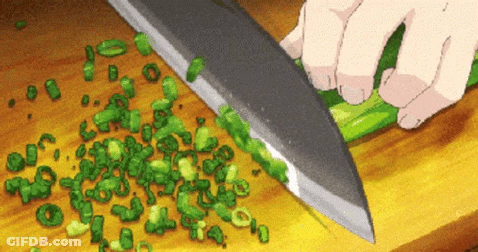 Anime Cooking Fast Cutting Spring Onions GIF