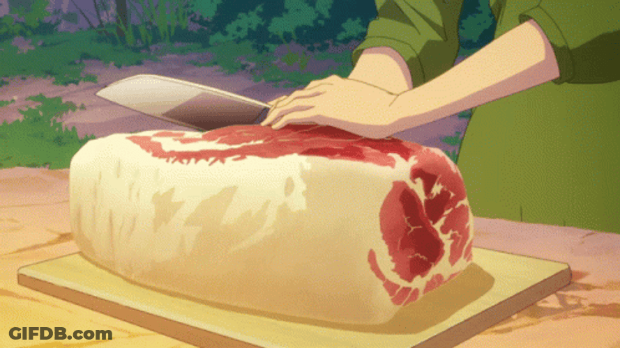 Anime Cooking Knife Skill In Cutting Meat GIF