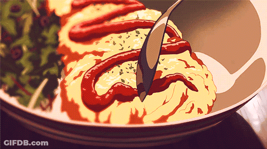 Anime Cooking Omelette With Ketchup GIF
