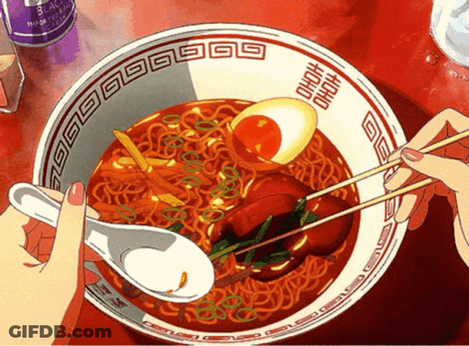 Anime Cooking Ramen With Boiled Egg GIF