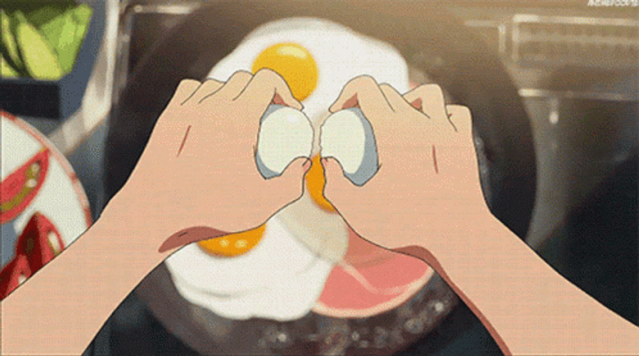 Anime Cooking Three Eggs In Pan GIF