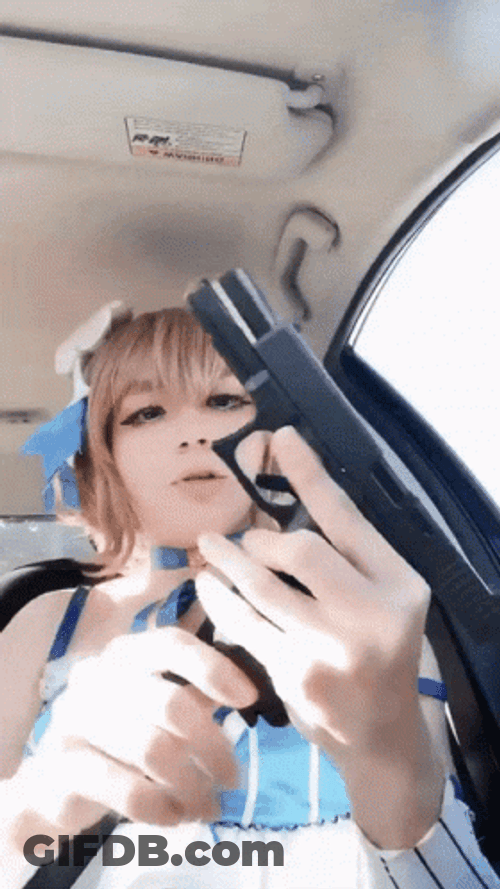 Anime Cosplayer Reloading Gun GIF