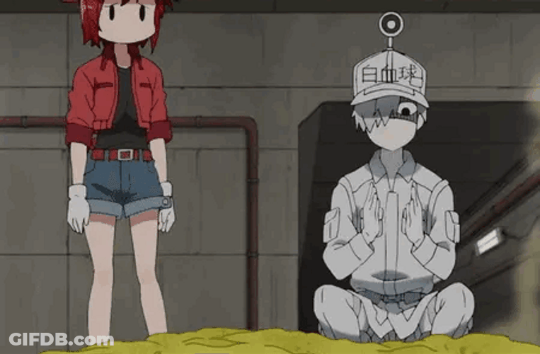 Anime Couple Cells At Work Praying GIF