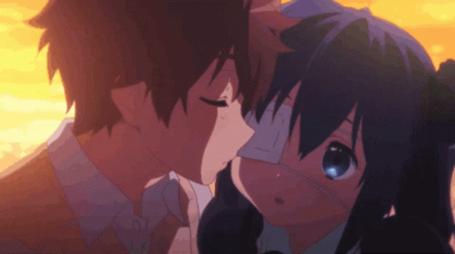 Anime Couple Cheek Kiss Togashi Yuuta Kirie Motoba GIF
