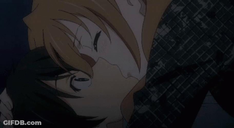 Anime Couple Gentle Kissing GIF