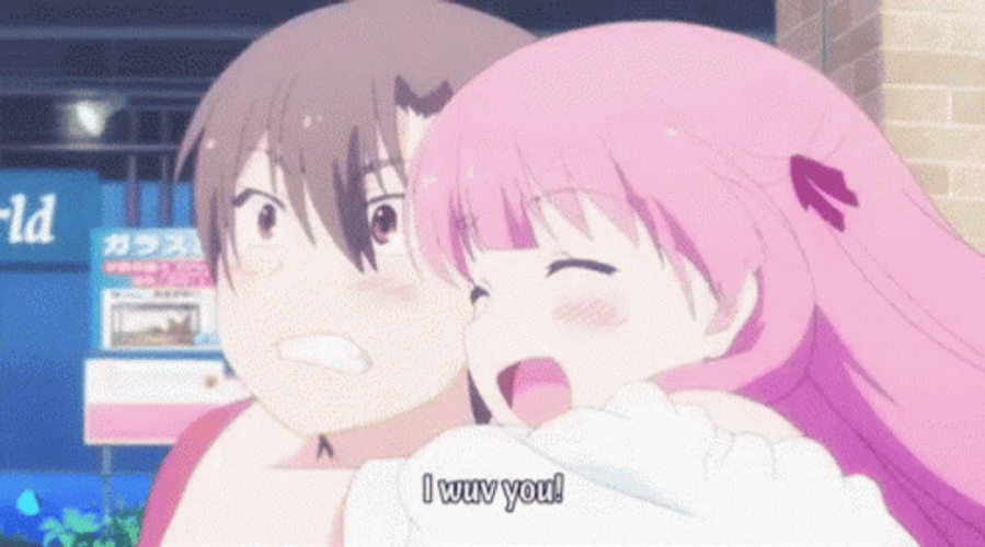 Anime Couple Hug I Wuv You GIF