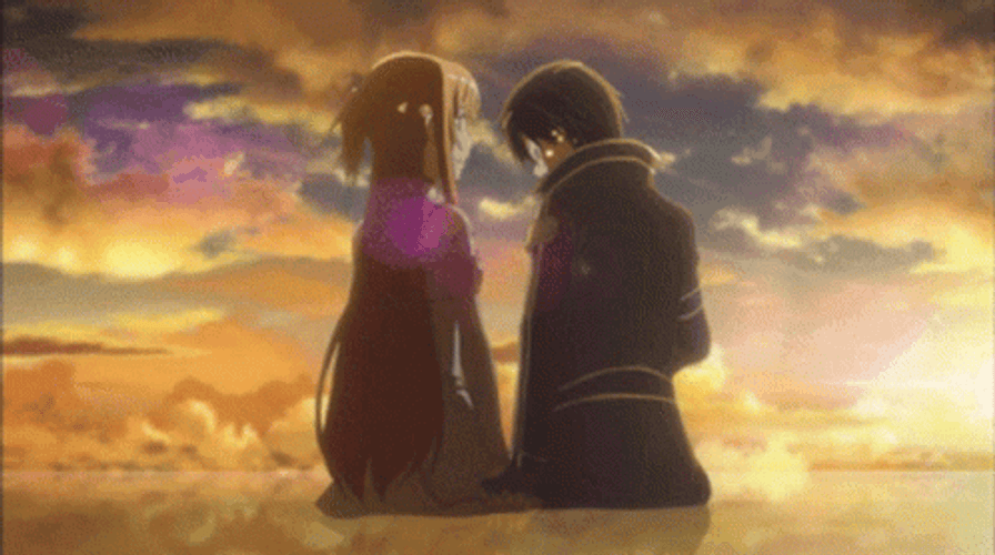 Anime Couple Kirito Asuna Sunset GIF
