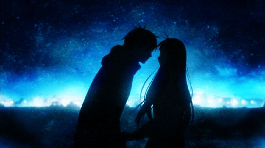 Anime Couple Kissing Under Starry Sky GIF