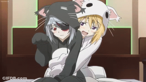 Anime Couple Laying On Bed One In Cat Costume GIF